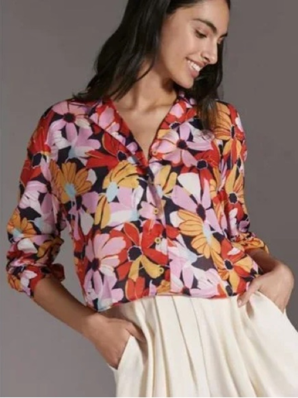 Anthropologie Floral Button-Down Blouse